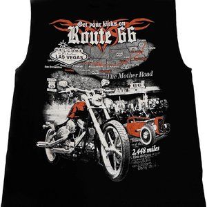 Las Vegas Route 66 Black Sleeveless Biker Shirt Men Size Large Badass Muscle Tee